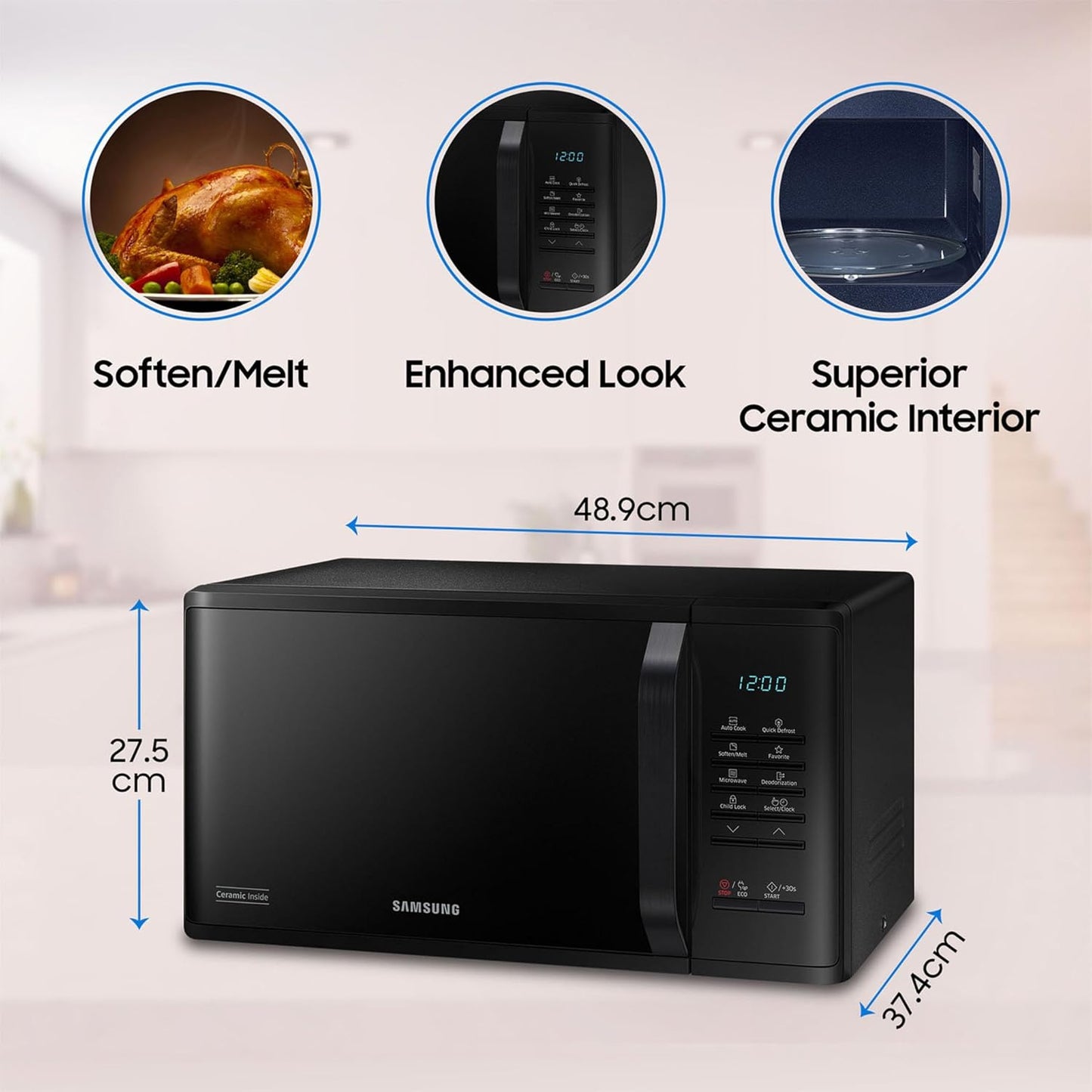 OPTI-Samsung 800W 23L Standard Microwave MS23K3513AK - Black