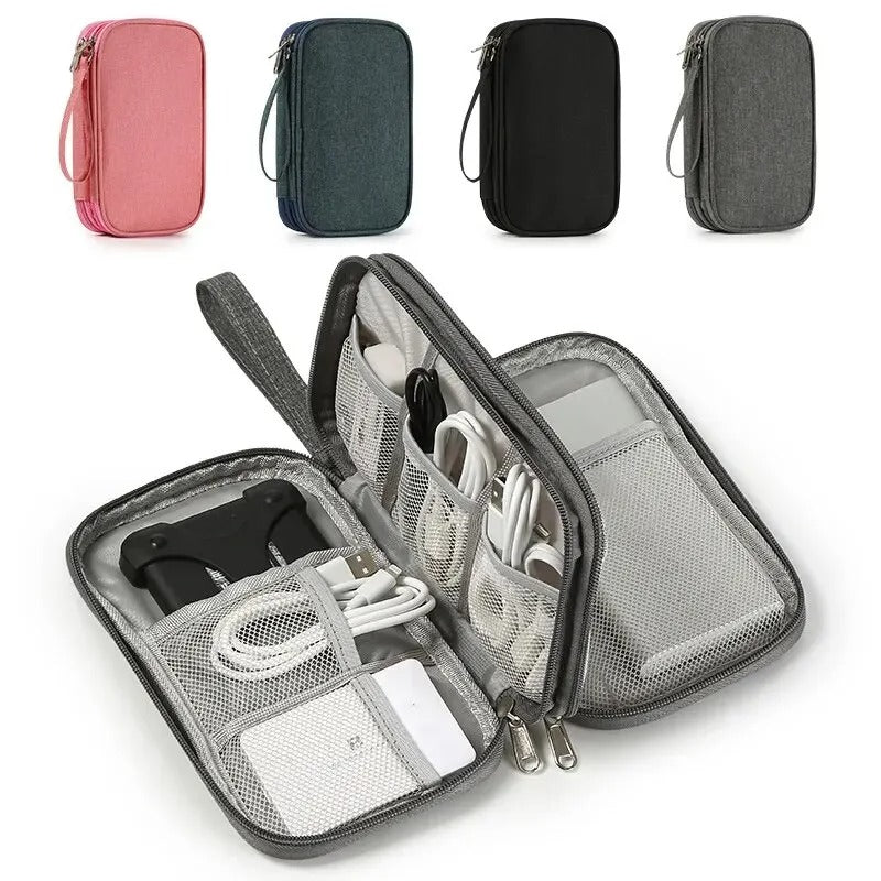 OPTI-1pc Pink/Grey/Black/Navy Travel Portable Digital Product Storage Bag USB Data Cable Organizer Headset Charging Treasure Box Bag