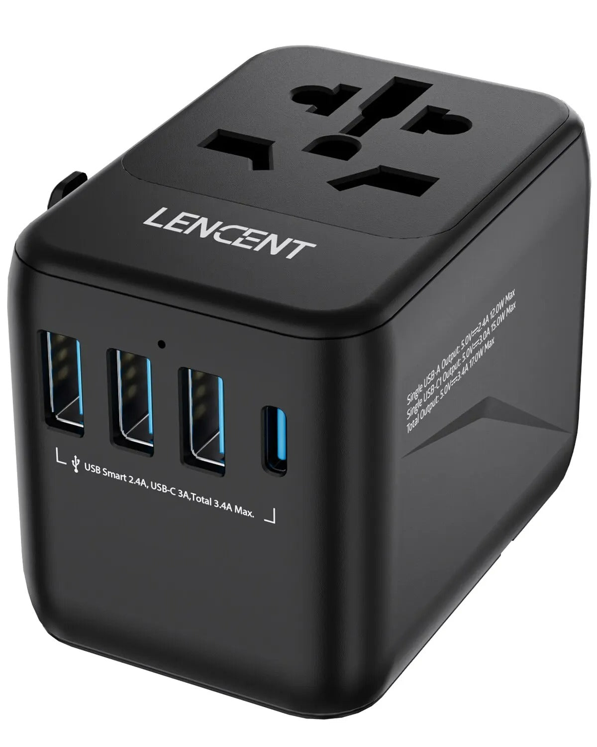 OPTI - LENCENT Universal Travel Adapter with 3 USB Ports 1Type-C PD Charging All-in-one Travel Adapter EU/UK/USA/AUS Plug for Travel