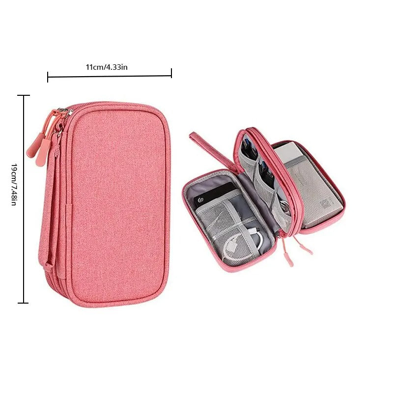 OPTI-1pc Pink/Grey/Black/Navy Travel Portable Digital Product Storage Bag USB Data Cable Organizer Headset Charging Treasure Box Bag